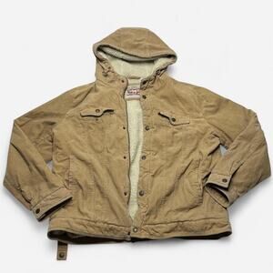 Levi’s Sherpa Lined Tan Corduroy Hooded Trucker Jacket XL Men’s Winter Coat